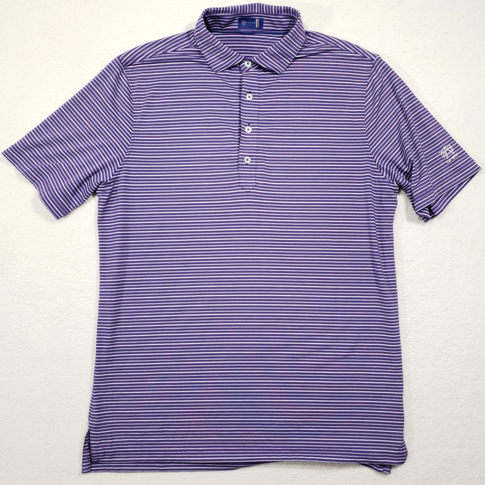 Stitch Golf Polo Shirt Mens Medium‎ Purple Striped Austin Country Club Logo